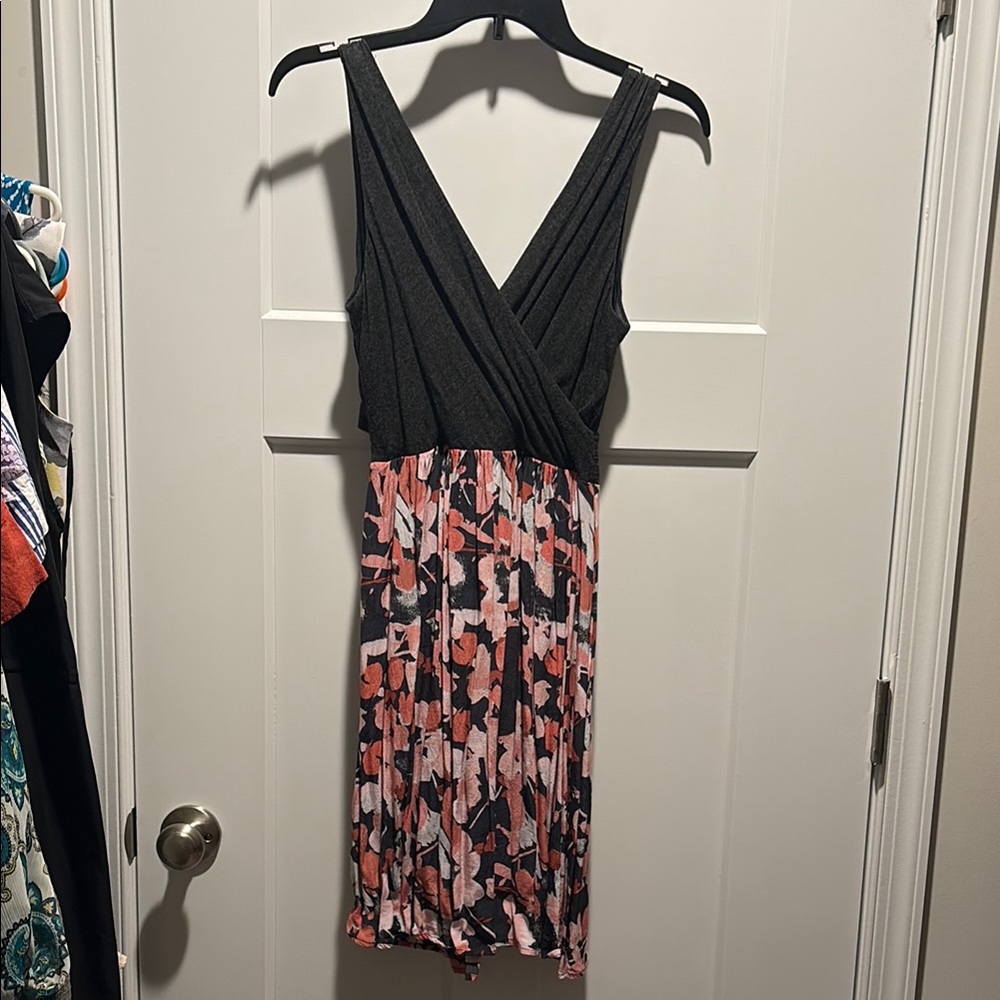 One-Shoulder Floral-Print Dress in Black and Coral
